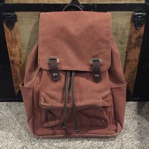 Canvas Burgundy/Rust Colored Pull-tie Backpack